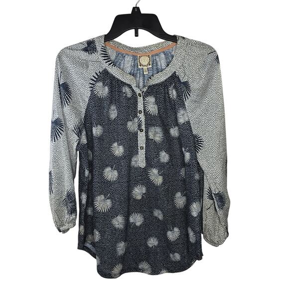 Women's Tru Self Henley Multicolor Boho Top Blouse Size Large - Picture 1 of 6